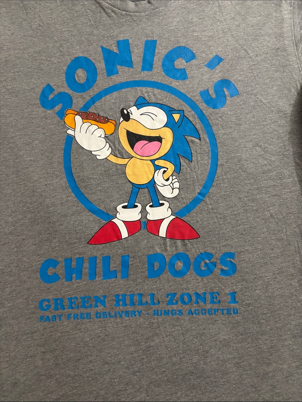 BoxLunch Sonic’s Chili Dogs Graphic T-Shirt Gray Men’s Large Sega Sonic - Picture 2 of 6